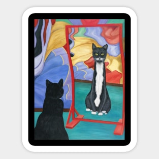 Tuxedo Cat in Fun House Skinny Mirror Sticker